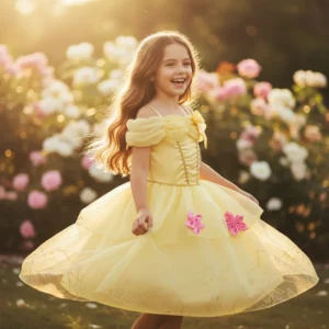little kids princess birthday gift pageant ready voluminous tulle dress girl carnival costume shimmering gold details