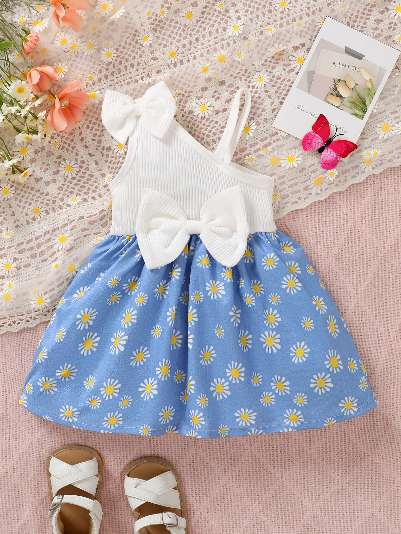 fashionable baby girl summer diagonal shoulder cute butterfly print sunflower dress fashionable baby girl summer diagonal shoulder cute butterfly print sunflower dress