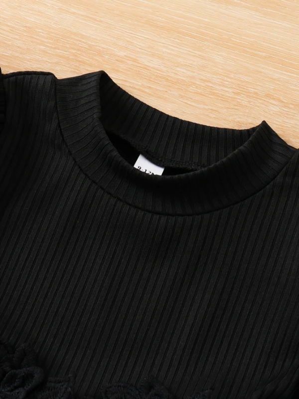 girls' black knit tulle dress mock neck + heart dot pattern + 3d lace + ruffled sleeves princess style long sleeve spring/summer girls' black knit tulle dress mock neck + heart dot pattern + 3d lace + ruffled sleeves princess style long sleeve spring/summer