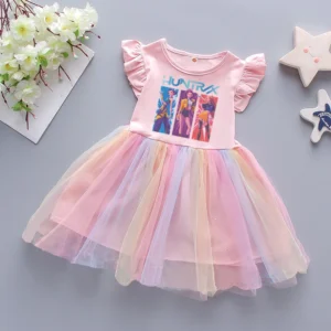 new kpop demon hunters girls clothes summer princess dresses flying sleeve kids dress baby dresses for children clothing 2 8y