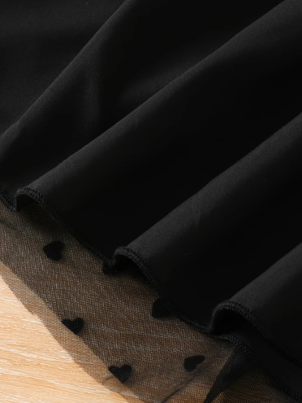 girls' black knit tulle dress mock neck + heart dot pattern + 3d lace + ruffled sleeves princess style long sleeve spring/summer girls' black knit tulle dress mock neck + heart dot pattern + 3d lace + ruffled sleeves princess style long sleeve spring/summer