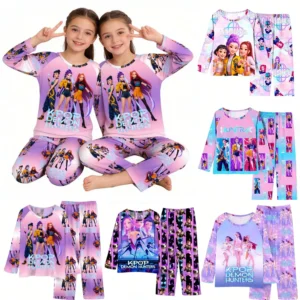 kpop demon hunters huntrix kids pajamas set long sleeve girls clothing 2pcs children's sleepwear cartoon boys nightwear 3 14y
