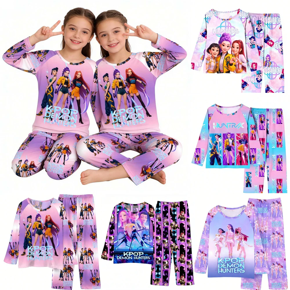 kpop demon hunters huntrix kids pajamas set long sleeve girls clothing 2pcs children's sleepwear cartoon boys nightwear 3 14y kpop demon hunters huntrix kids pajamas set long sleeve girls clothing 2pcs children's sleepwear cartoon boys nightwear 3 14y