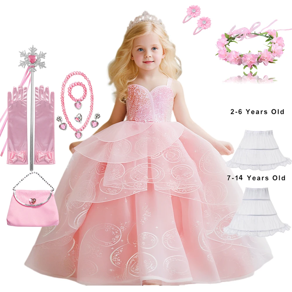 children pink witch dress wicked glinda elphaba cosplay costume dress child girls halloween costume good witch princess dresses children pink witch dress wicked glinda elphaba cosplay costume dress child girls halloween costume good witch princess dresses