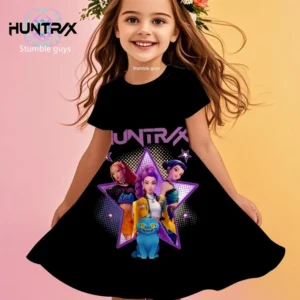 kpop demon hunters girls toddler dress summer kids cartoon anime princess beach outfit casual nightgown