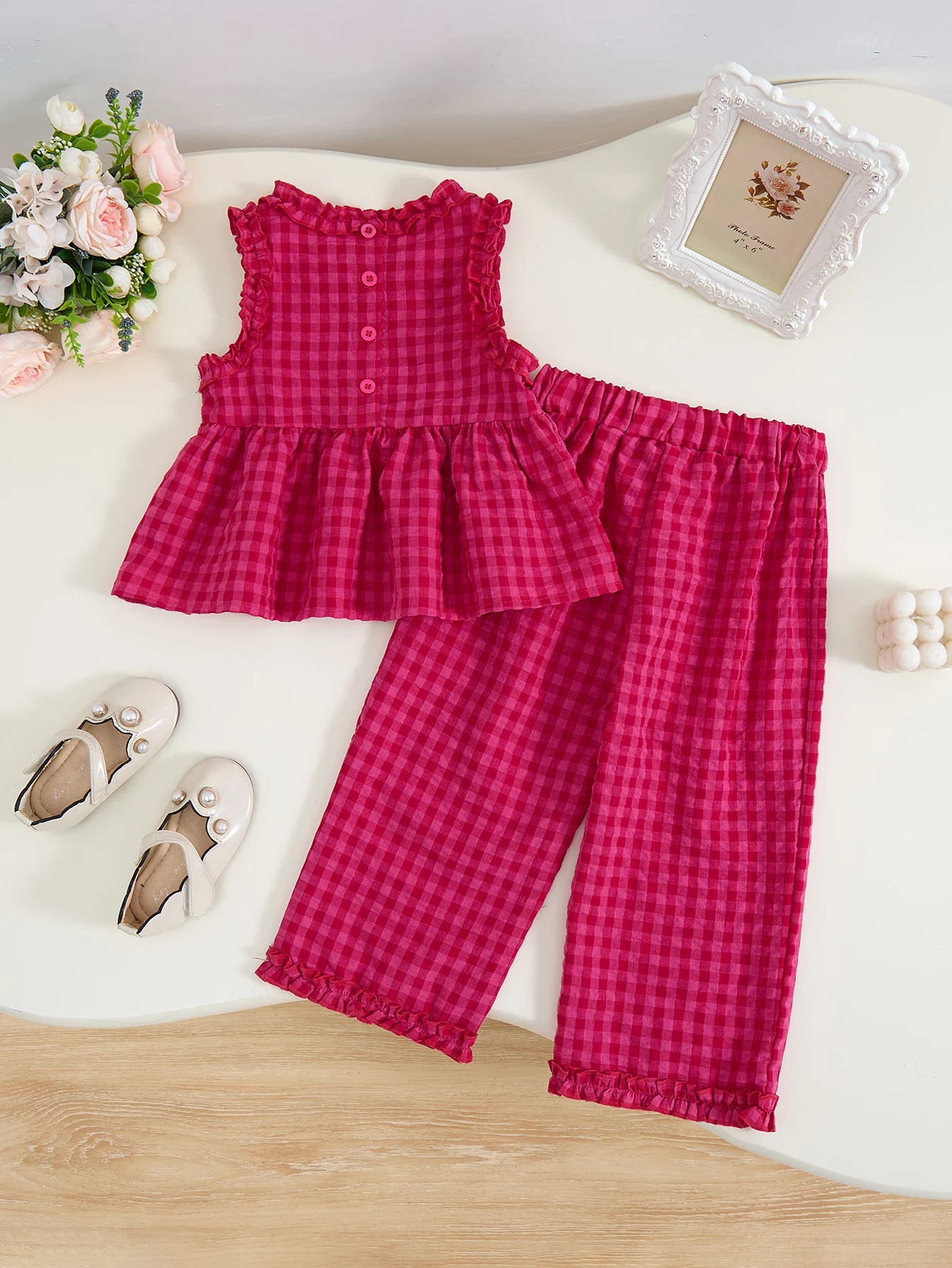 children's clothing sets retro plaid sleeveless shirt +flared palazzo pants 2pcs sets kids boutique clothes baby girl outfit set children's clothing sets retro plaid sleeveless shirt +flared palazzo pants 2pcs sets kids boutique clothes baby girl outfit set