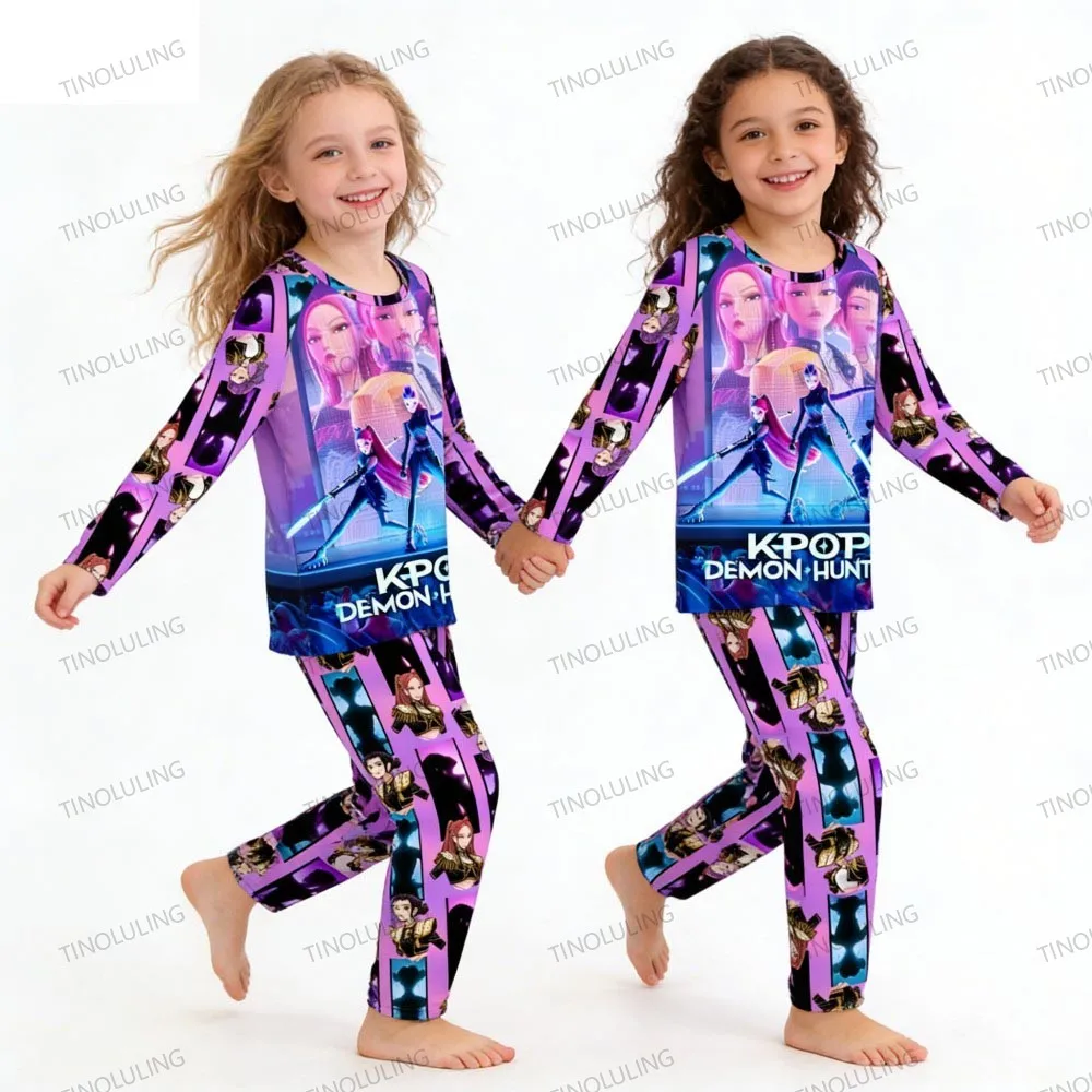 kpop demon hunters huntrix kids pajamas set long sleeve girls clothing 2pcs children's sleepwear cartoon boys nightwear 3 14y kpop demon hunters huntrix kids pajamas set long sleeve girls clothing 2pcs children's sleepwear cartoon boys nightwear 3 14y