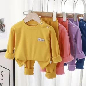 warm children's clothing spring and autumn de velvet suit boys pajamas girls homewear baby underwear kids cartoon bear sleepwear