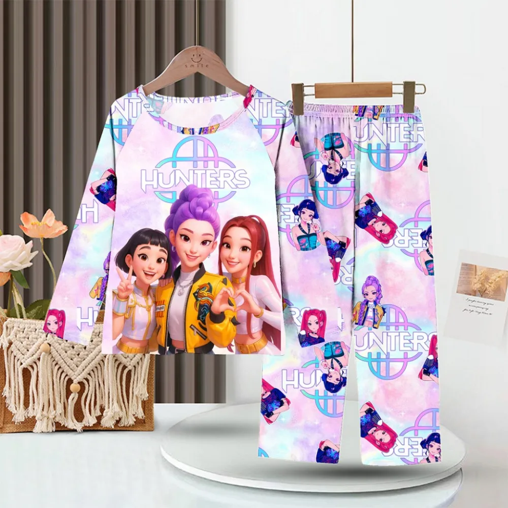 2pc/set toddler girl pajamas set kids 3 to 4 5 6 7 8 9 10 11 12 years long sleeve kpop demon hunters pijama children's clothing 2pc/set toddler girl pajamas set kids 3 to 4 5 6 7 8 9 10 11 12 years long sleeve kpop demon hunters pijama children's clothing