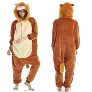 kigurumi adult animal costume lion onesie plus size anime brown plush pajamas halloween party men women sleep jumpsuits pyjamas
