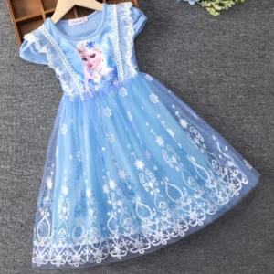 girls summer flying sleeve dress frozen elsa princess party kids clothing baby dresses children's fashion