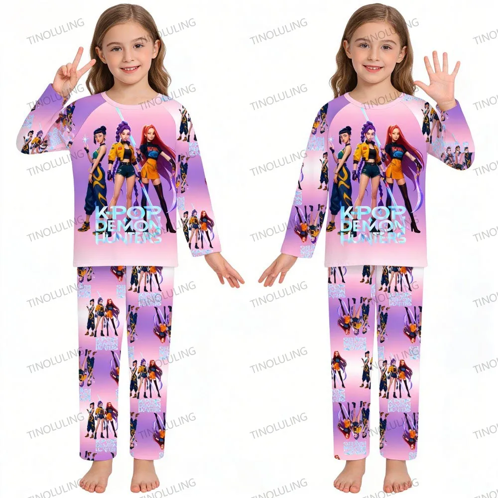 kpop demon hunters huntrix kids pajamas set long sleeve girls clothing 2pcs children's sleepwear cartoon boys nightwear 3 14y kpop demon hunters huntrix kids pajamas set long sleeve girls clothing 2pcs children's sleepwear cartoon boys nightwear 3 14y