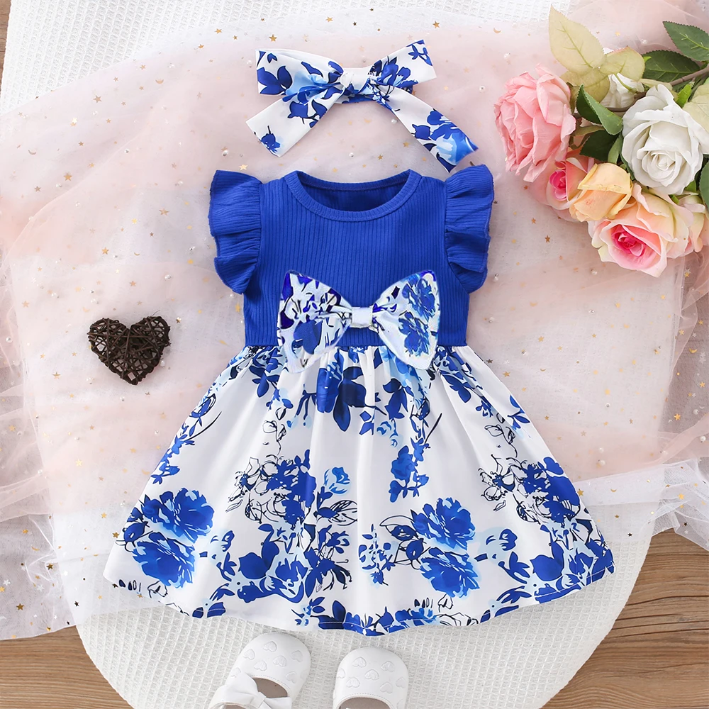 summer new baby girl dress small flying sleeve pleated bow ribbon blue and white porcelain elements chinese style birthday party summer new baby girl dress small flying sleeve pleated bow ribbon blue and white porcelain elements chinese style birthday party