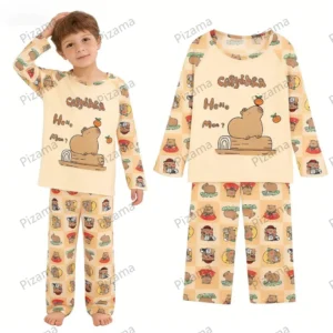 capibara kids pajama sets long sleeve loungewear with cute animal print soft sleepwear for boys girls cartoon sleep pants outfit