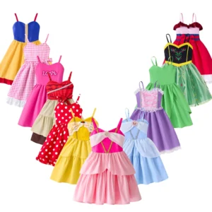 2025 new princess dress for girls moanna white snow anna barbi bell slings casual dresses carnival party kids costume 2 10yrs